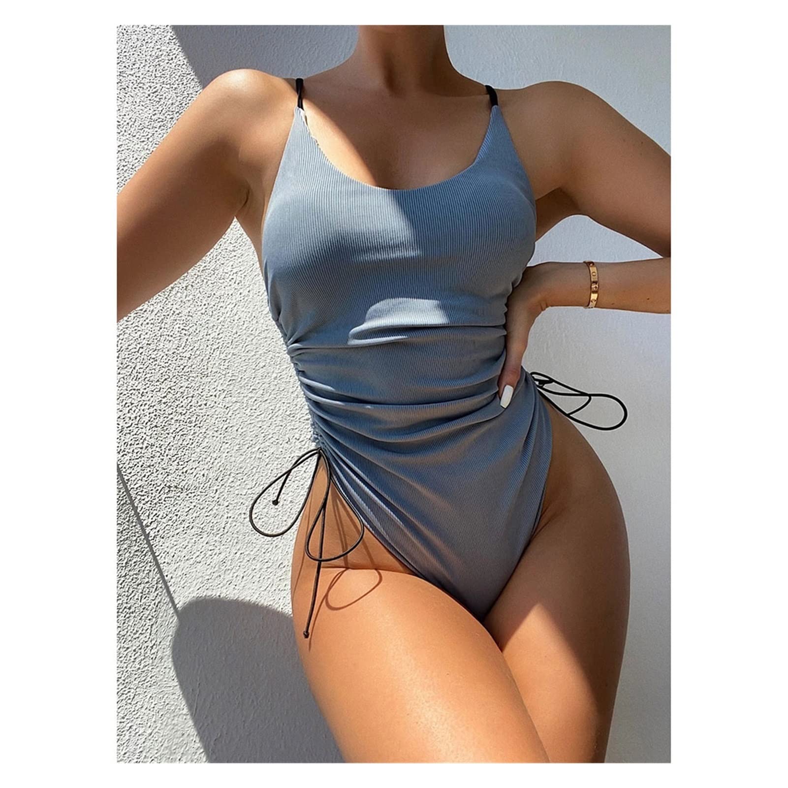 Sexy One Piece Swimsuit for Women - Push Up Monokini Brazilian Bathing Suit in Solid Gray (Size S) | Perfect for Beach Vacation, Pool Party & Summer Getaways