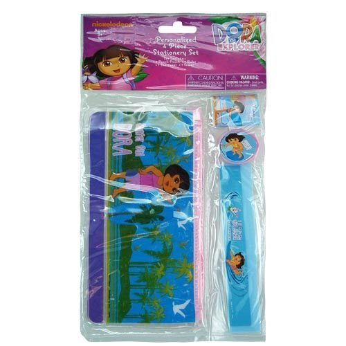 Nickelodeon Dora The Explorer 4-Piece Personalized Study Kit - School Stationery Set with Ruler, Pencil Pouch, Sharpener & Eraser - Perfect for Back to School, Classroom Supplies & Kids Learning Activities