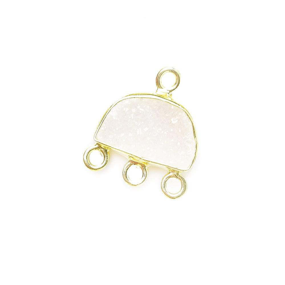 12x9mm Vermeil White Drusy Half Moon East West 3 Ring Connector for Jewelry Making - DIY Bracelet, Necklace & Earring Designs - Boho, Wedding & Party Accessories