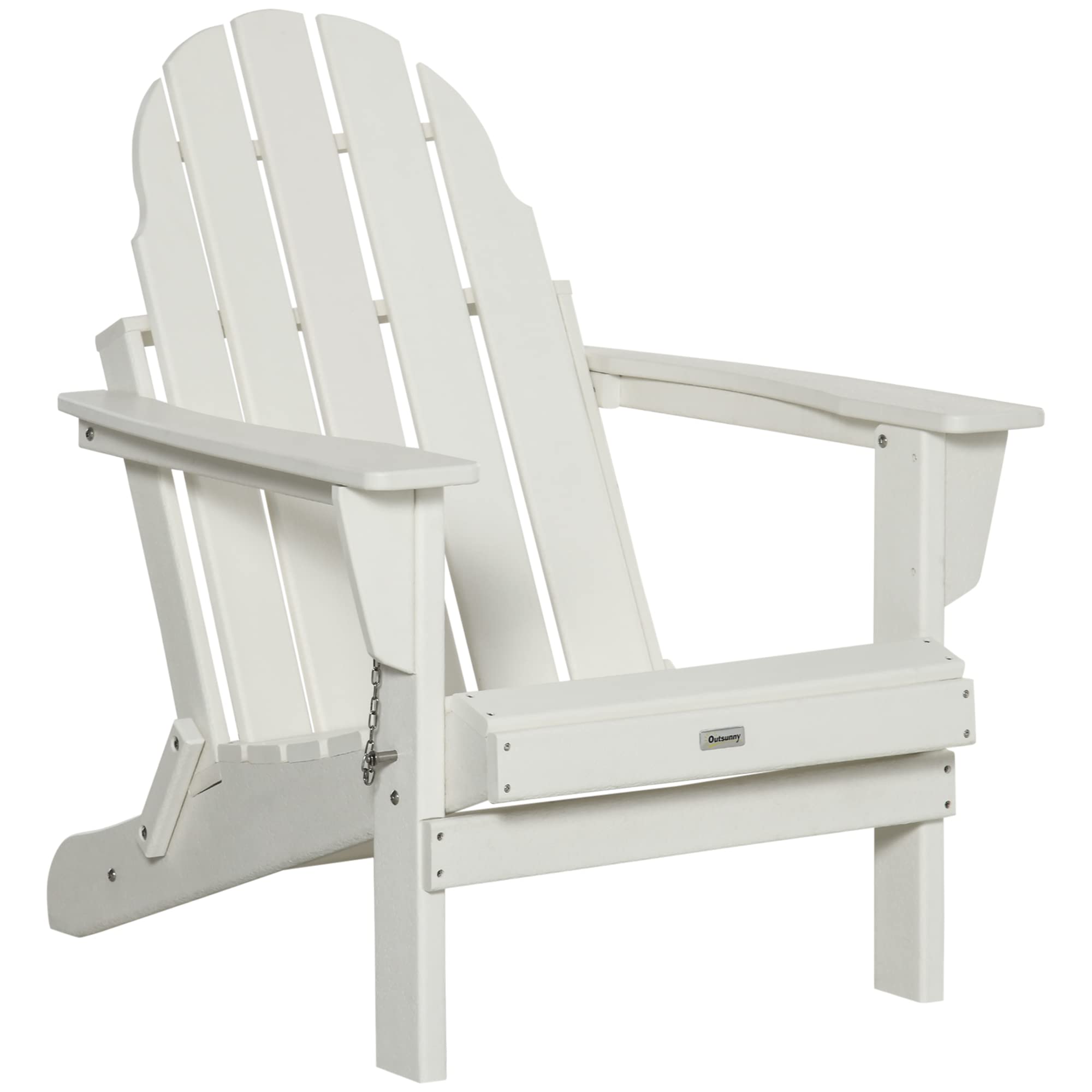 Outsunny Folding Adirondack Chair - All-Weather HDPE Outdoor Lounge Chair for Patio, Deck, Lawn & Fire Pit Seating - White - Perfect for Backyard Relaxation, Camping & Poolside Lounging