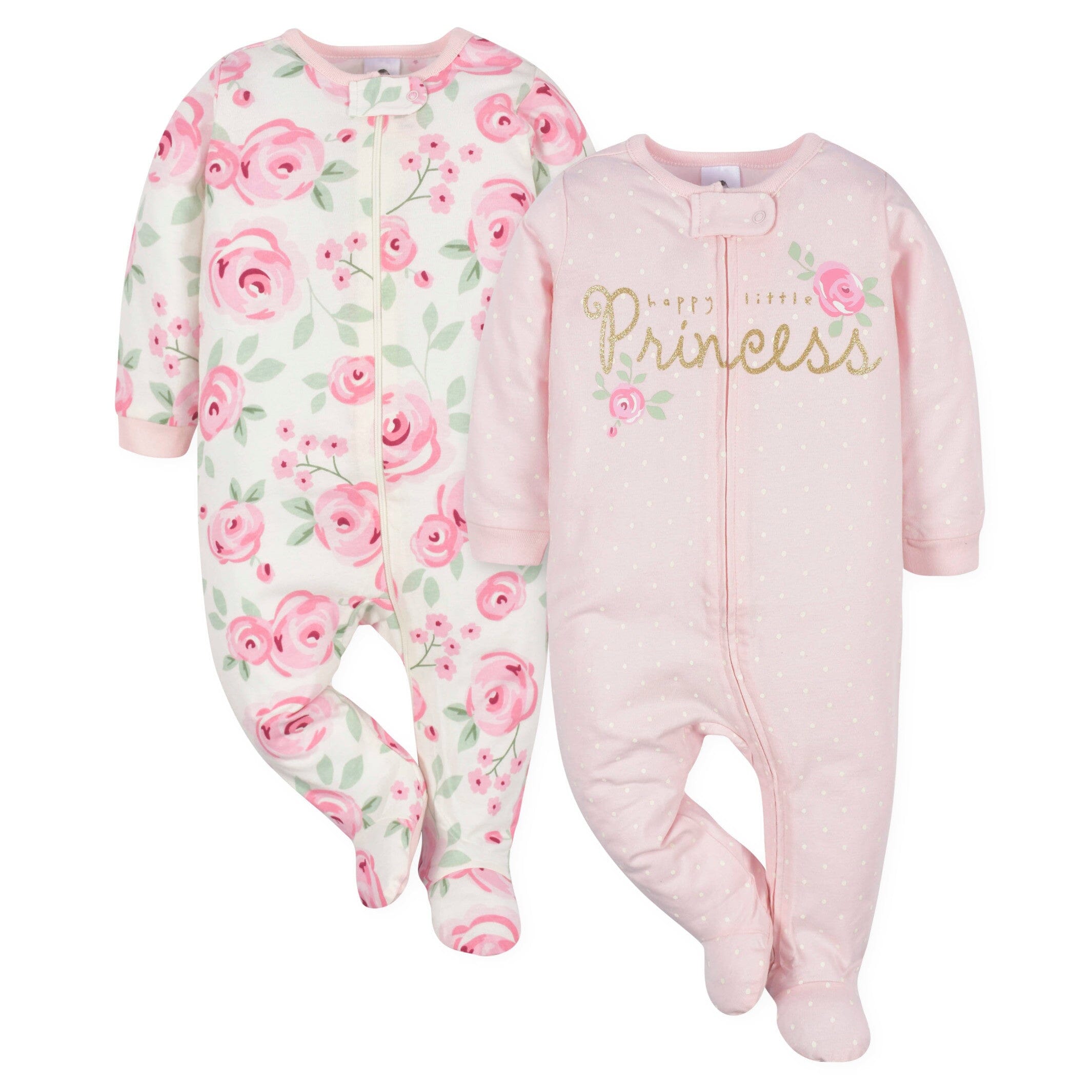 2 Pack Baby Girls Floral Sleep 'N Plays - Soft Cotton Romper Outfits for Newborn & Infant - Perfect for Nursery, Playtime & Photo Shoots