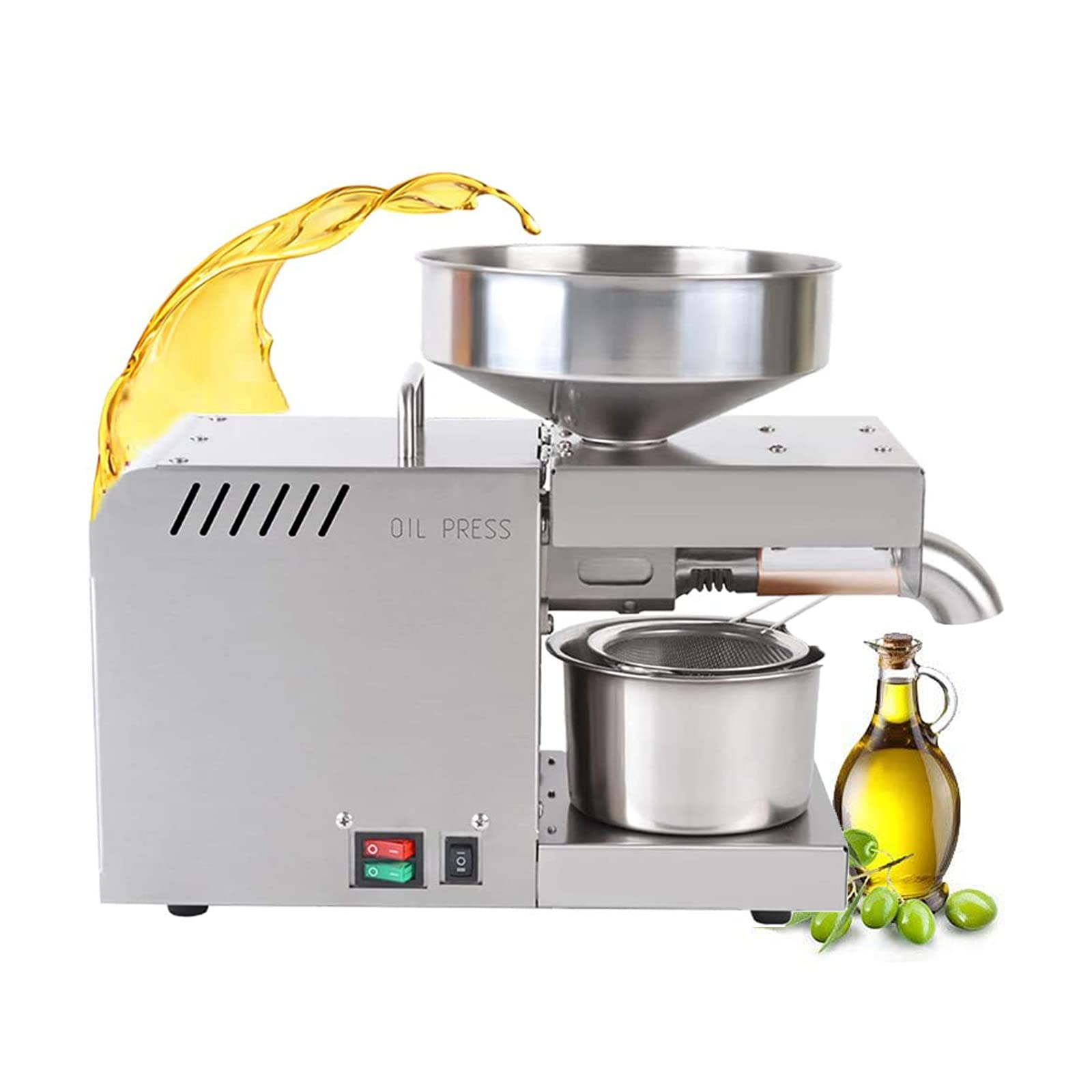 610W Automatic Oil Press Machine - Hot & Cold Stainless Steel Oil Extractor for Nuts, Seeds (Pecan, Almond, Linseed) - Perfect for Home Kitchen & DIY Essential Oils
