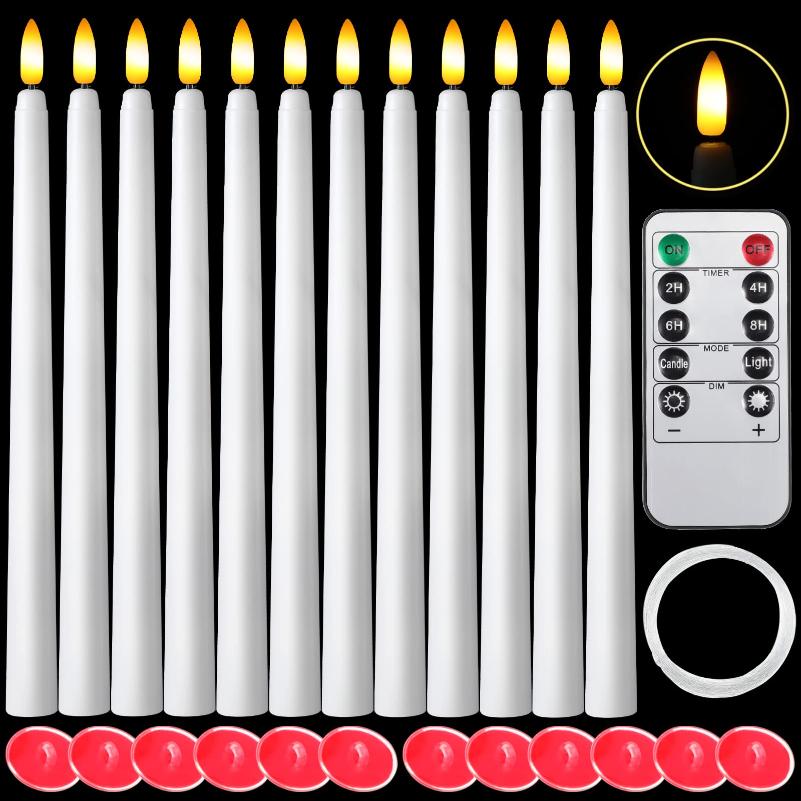 Flameless LED Taper Candles - 12 Pack with Remote & Timer for Christmas Decor