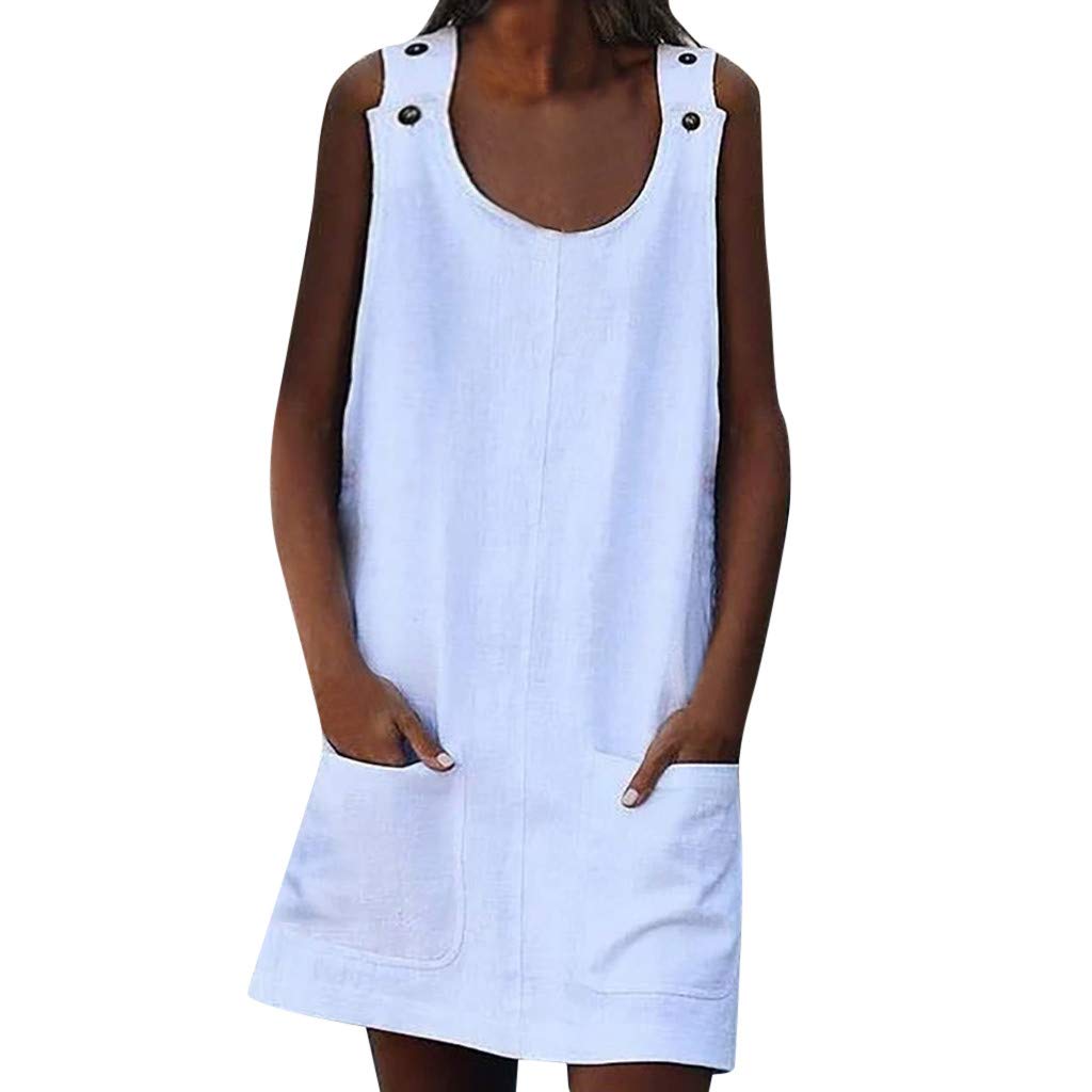 Women's Summer & Spring Casual Cotton Dress 2022 - Crew Neck Shift Dress with Button Detail for Daily Wear | Perfect for Office, Weekend Outings & Brunch Dates