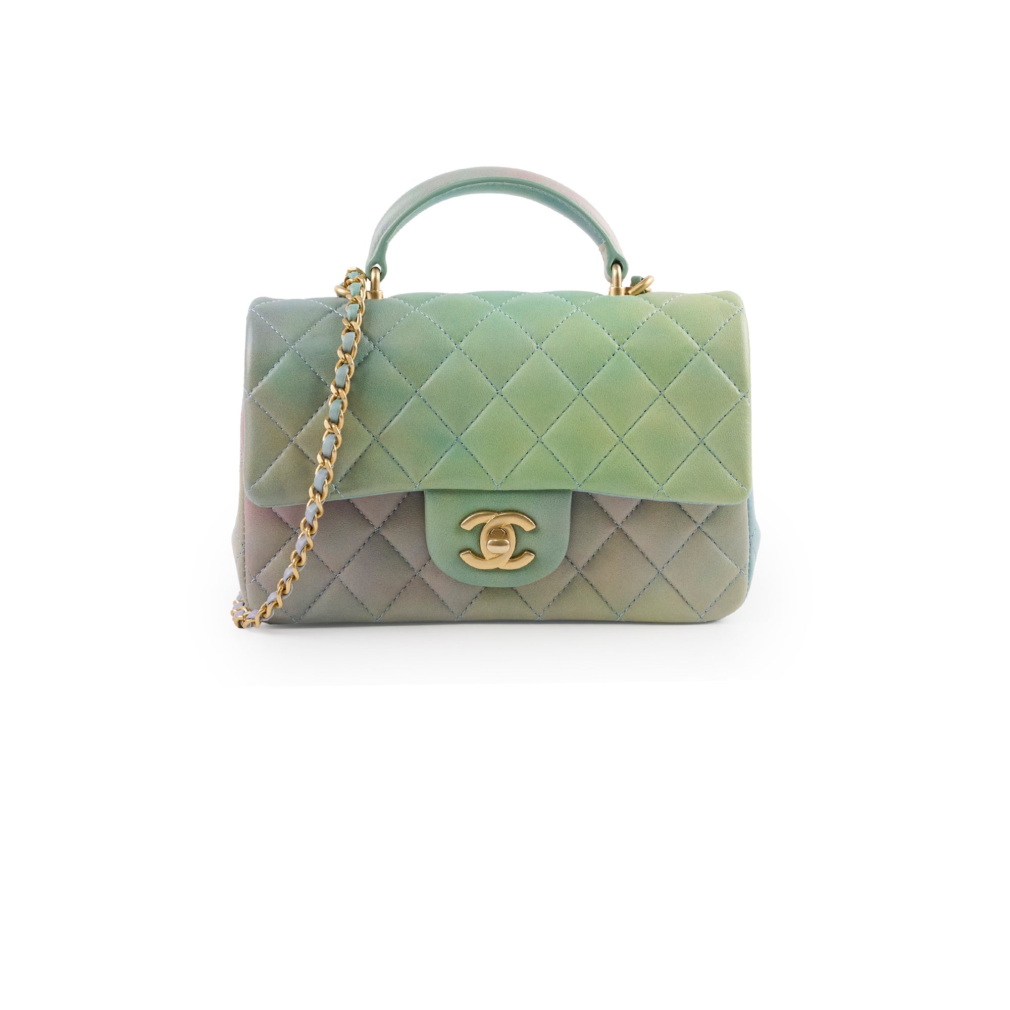 Chanel Mini Rectangular Lambskin Top Handle Bag in Ombre Green with Microchip - Perfect for Evening Events, Date Nights & Luxury Fashion Collectors