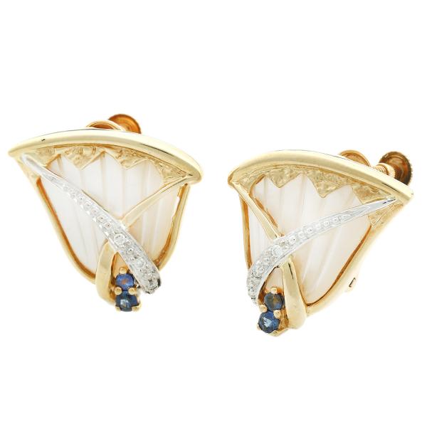 18K Gold Diamond & Sapphire Shell Earrings for Women – Luxury Handmade Jewelry Gift for Birthday, Anniversary & Wedding – Elegant Beach Party & Evening Wear Accessories