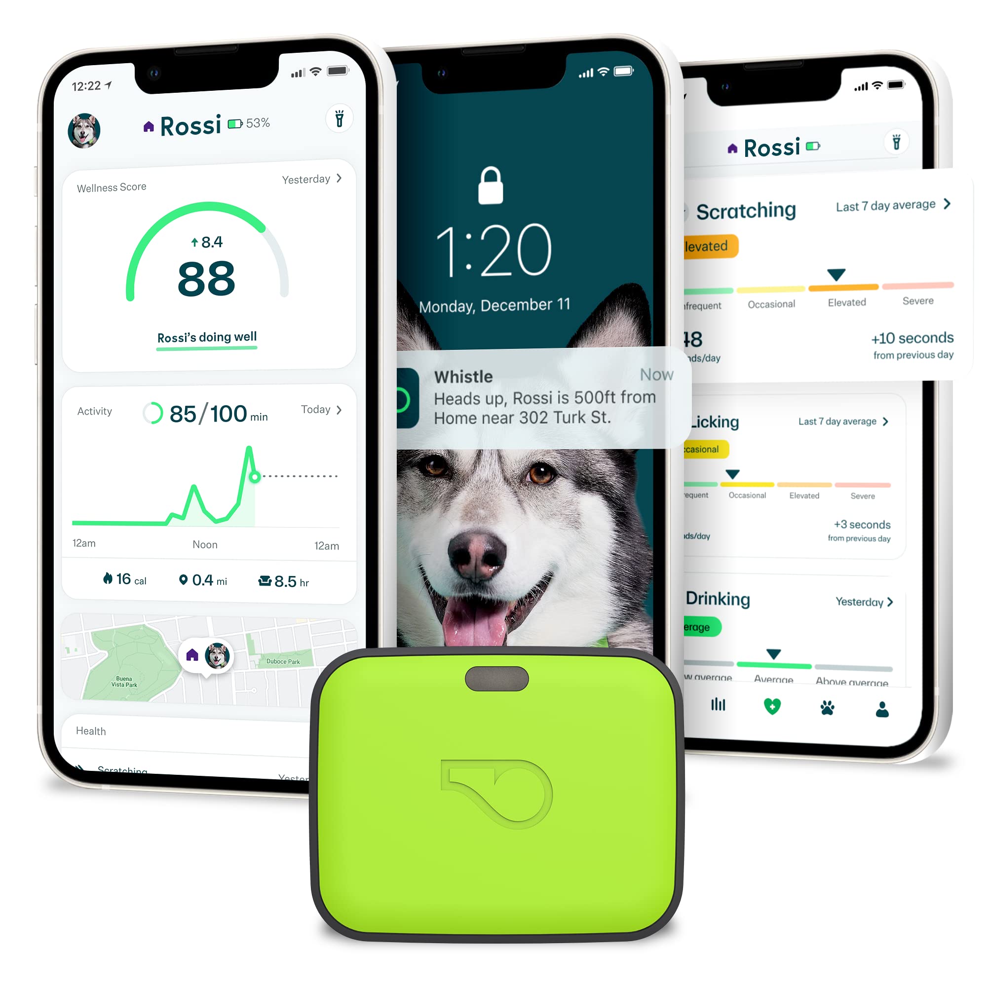 Whistle GPS Dog Tracker with Health & Fitness Monitor - Waterproof Pet Activity Tracker, Escape Alerts, Night Light, Collar Attachment - Perfect for Hiking, Running & Outdoor Adventures with Your Dog