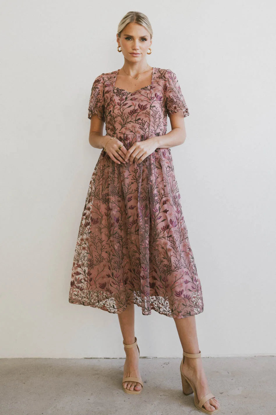 Elowyn Floral Midi Dress - Women's Summer Boho Flowy Dress with Short Sleeves - Perfect for Beach Vacation, Garden Party & Date Night