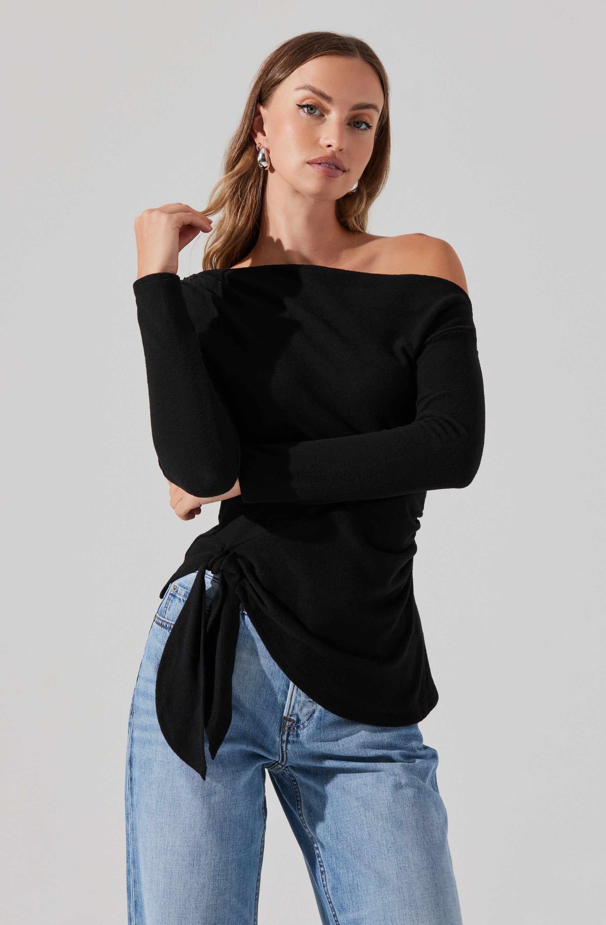 Asymmetrical Off Shoulder Tie Knit Top for Women - Trendy Summer Casual Blouse - Perfect for Date Night, Beach Outings & Vacation Wear