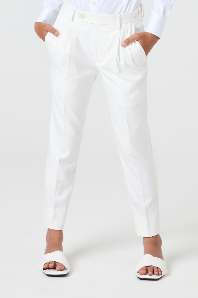 Jude Pleated Chino Pants for Men - White Stretch Comfort Fit Casual Trousers - Perfect for Office, Business Casual & Smart Outfits