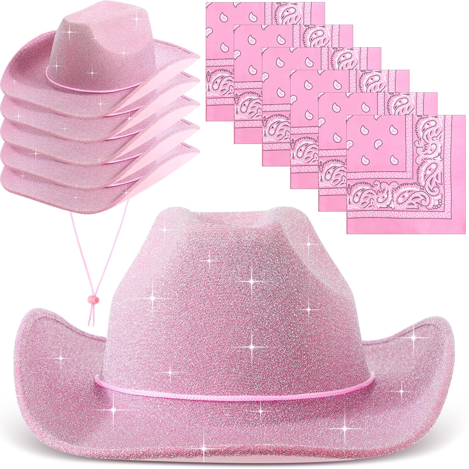 12 Pcs Cowboy Hats for Women & Men - Western Glitter Cowgirl Hats with Adjustable Drawstring - Perfect for Halloween, Costume Parties, Rodeo Events & Country Music Festivals