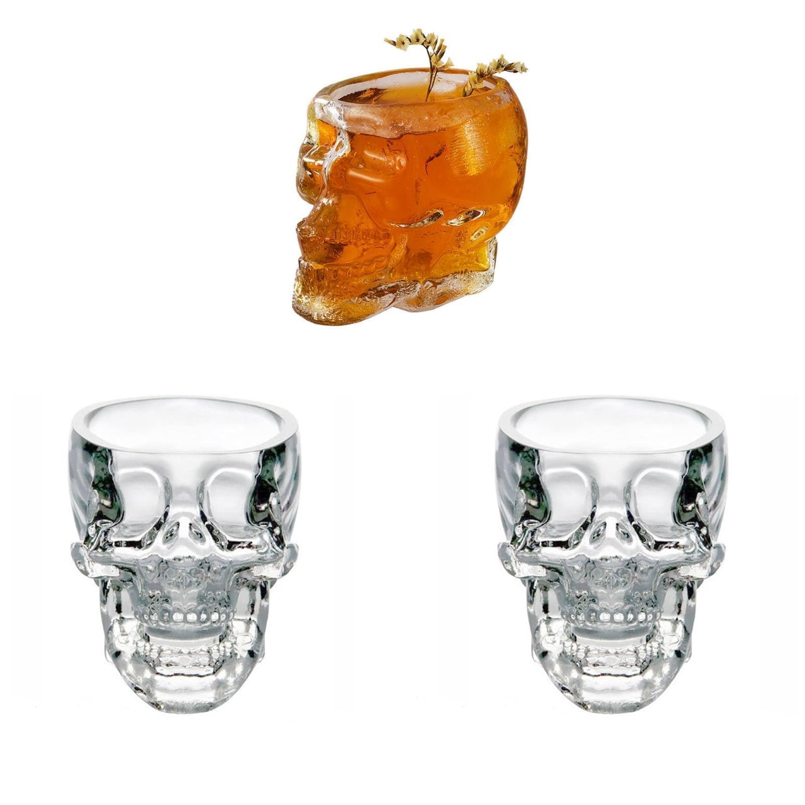 Agatige 75ml (2.5 Oz) Skull Shot Glasses Set of 3 - Customized Whiskey, Wine, Cocktail & Beer Cups for Halloween Parties, Themed Events & Home Bar Decor
