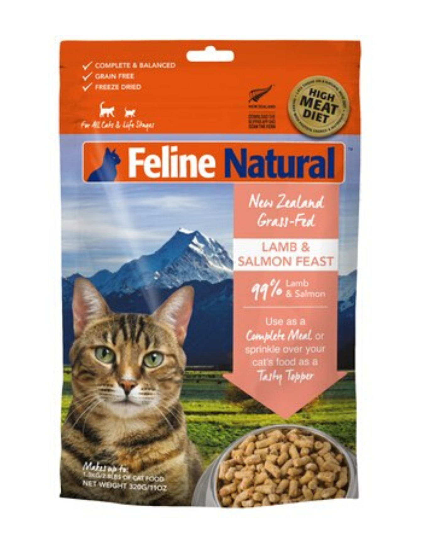 Premium Freeze-Dried Cat Food - Feline Natural Lamb & Salmon Recipe (320g) | Grain-Free, High-Protein, All-Natural Ingredients for Optimal Feline Health | Perfect for Indoor Cats, Kittens & Senior Cats