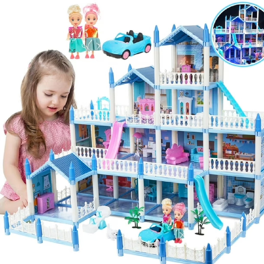 Anpro 4-Story 14-Room Wooden Dollhouse for Girls - Princess Castle Toy House with Furniture, Perfect for Pretend Play & Birthday Gifts (Pink) | Great for Kids' Bedroom, Playroom & Daycare Centers