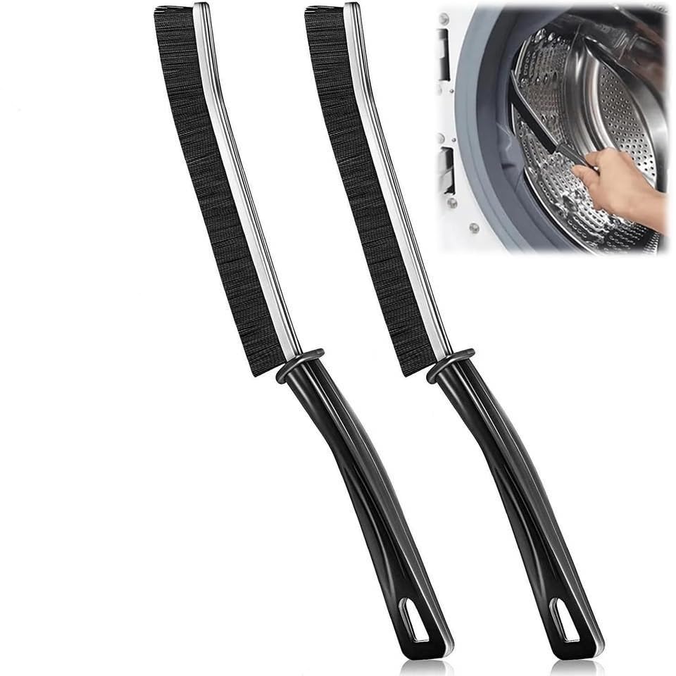 Heavy-Duty Hard Bristle Crevice Cleaning Brush Set - 2 Pack Black Gap & Tight Space Cleaning Brushes for Home, Kitchen, Bathroom, Car Detailing and Hard-to-Reach Areas