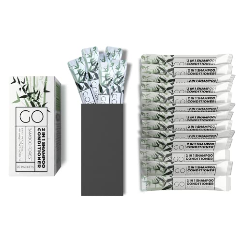 GO Essentials Sulfate-Free 2-in-1 Travel Shampoo & Conditioner Set (20 Pack) - Single Use Mini Bottles for Hotels, AirBnB, Homeless Care Kits & On-The-Go Convenience