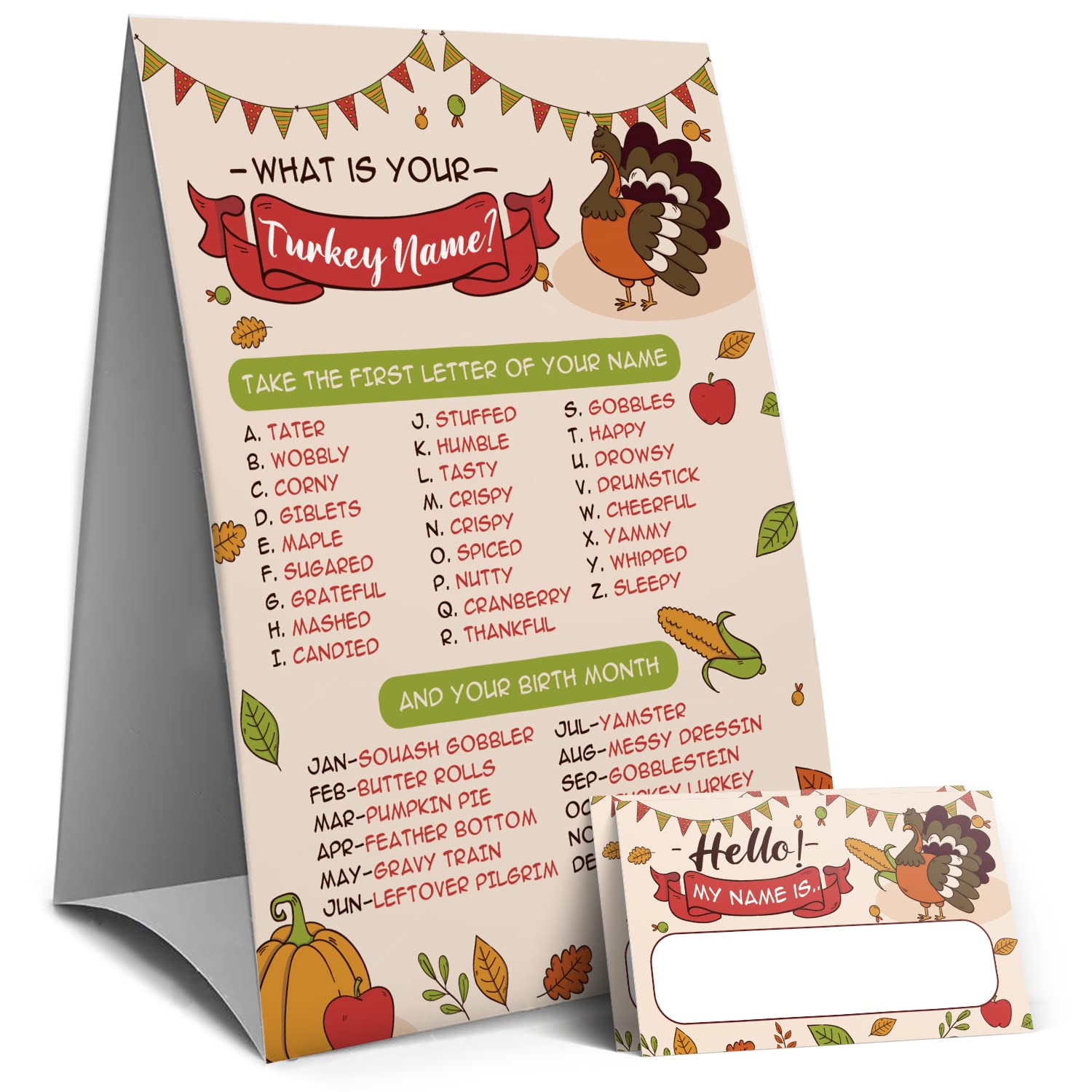 Thanksgiving Party Games - What's Your Turkey Name? Fun Family Activities & Fall Games for Kids & Adults | Perfect for Holiday Gatherings & Classroom Events