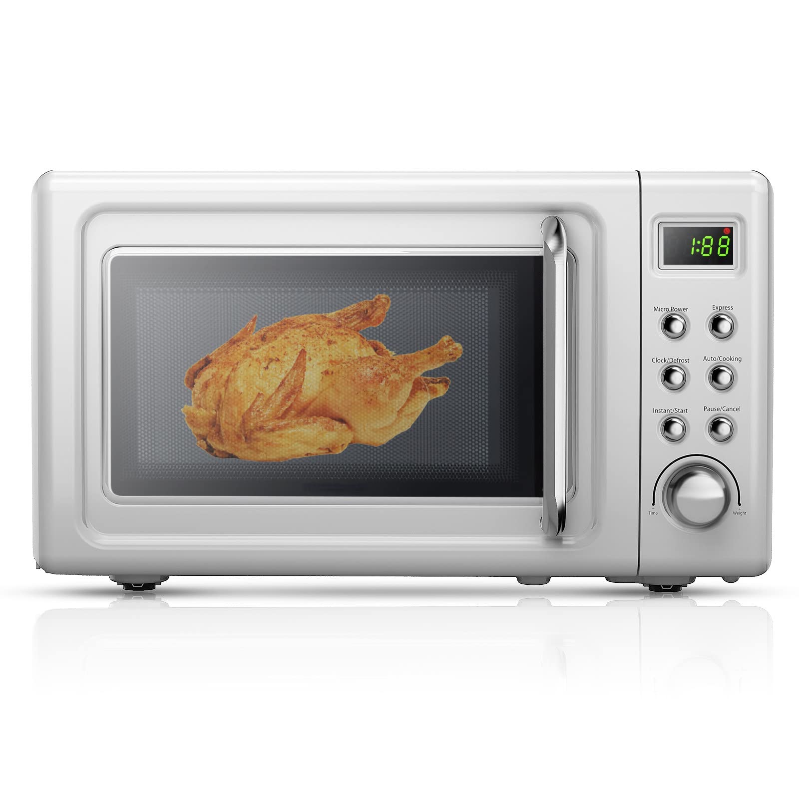 MAT EXPERT 0.7 Cu.ft Compact Microwave Oven - 700W Small Microwave with Digital Timer, Child Safety Lock & 6 Preset Buttons - Includes Glass Turntable, Delayed Start & 5 Power Levels (White) - Perfect for Dorms, Offices, Small Kitchens & RVs