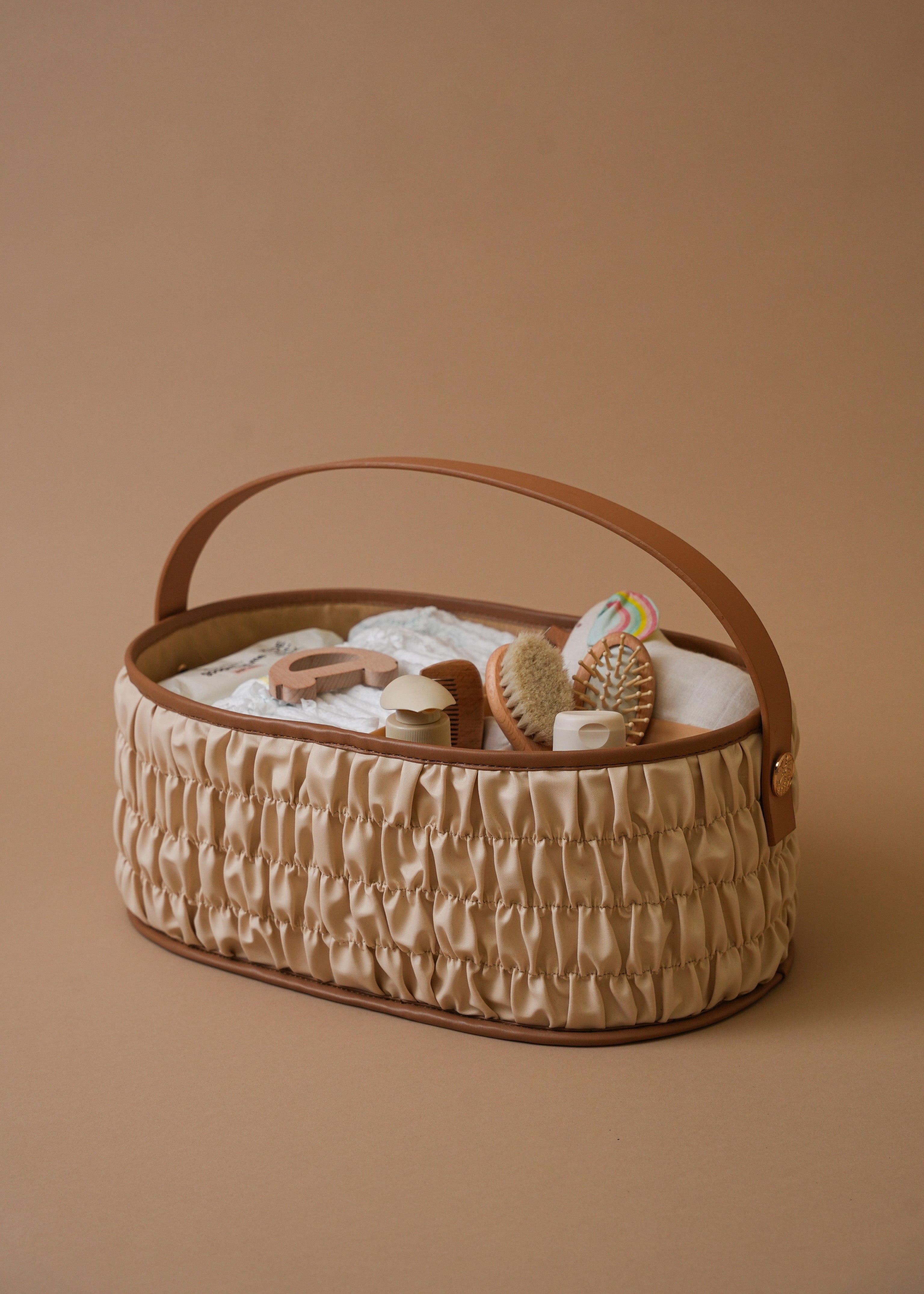 Premium Dune Diaper Caddy Organizer - Ecru Baby Essentials Storage for Nursery, Bedroom & Travel | Perfect for Diapers, Wipes & Baby Care Items