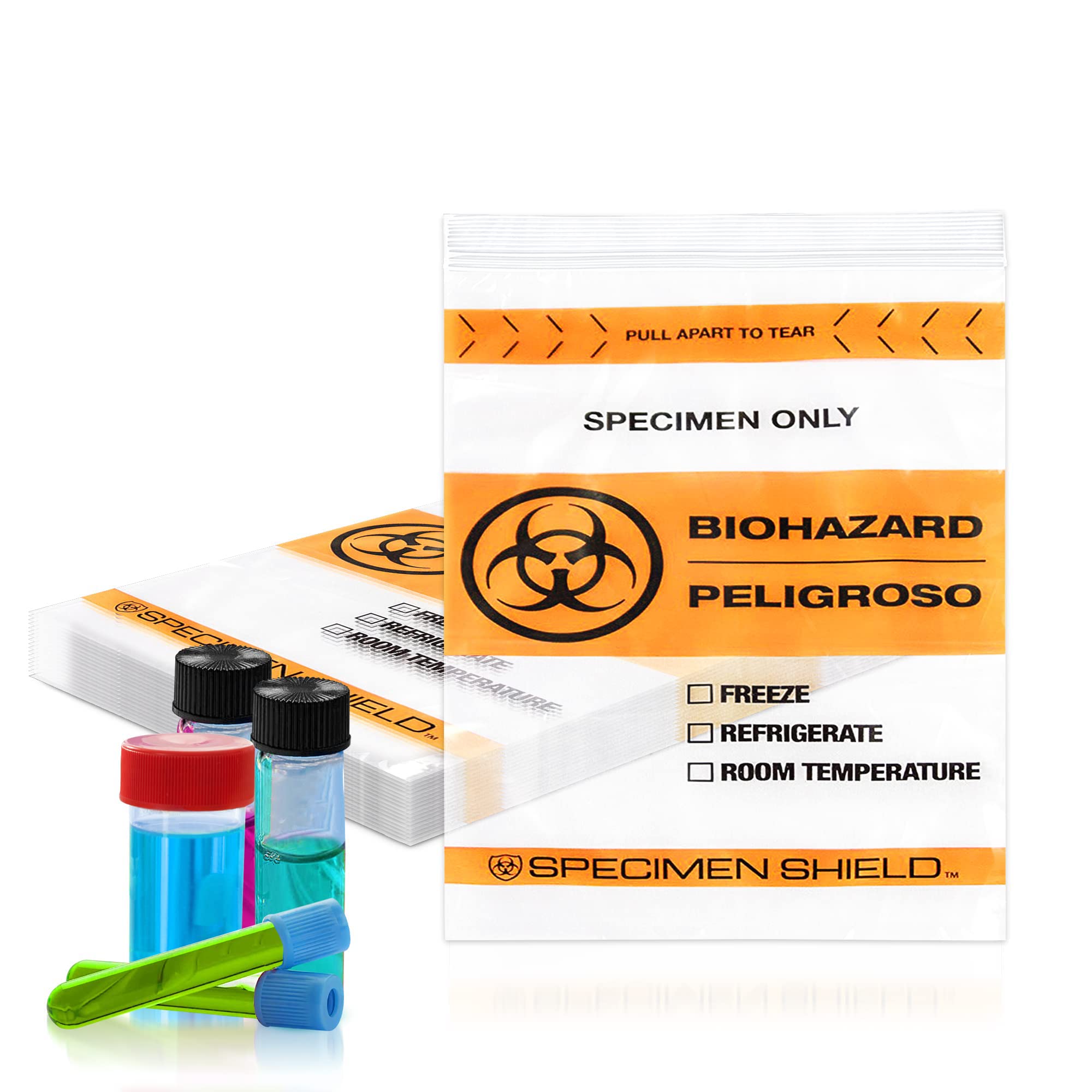 PUREVACY 8x10 Biohazard Bags - Pack of 1000, 2 mil Thick, Black & Orange Specimen Transport Bags with Zipper & 3-Wall Tear Pouch - Ideal for Medical Waste, Lab Samples & Hazardous Material Disposal