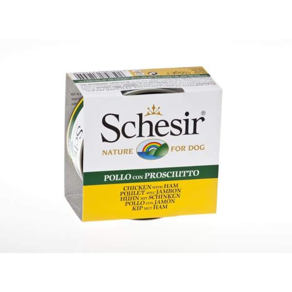 Schesir Chicken Fillet with Ham Jelly Canned Dog Food 150g - Grain-Free, High-Protein Wet Food for Small & Medium Dogs - Perfect for Mealtime, Training Treats & Travel Snacks