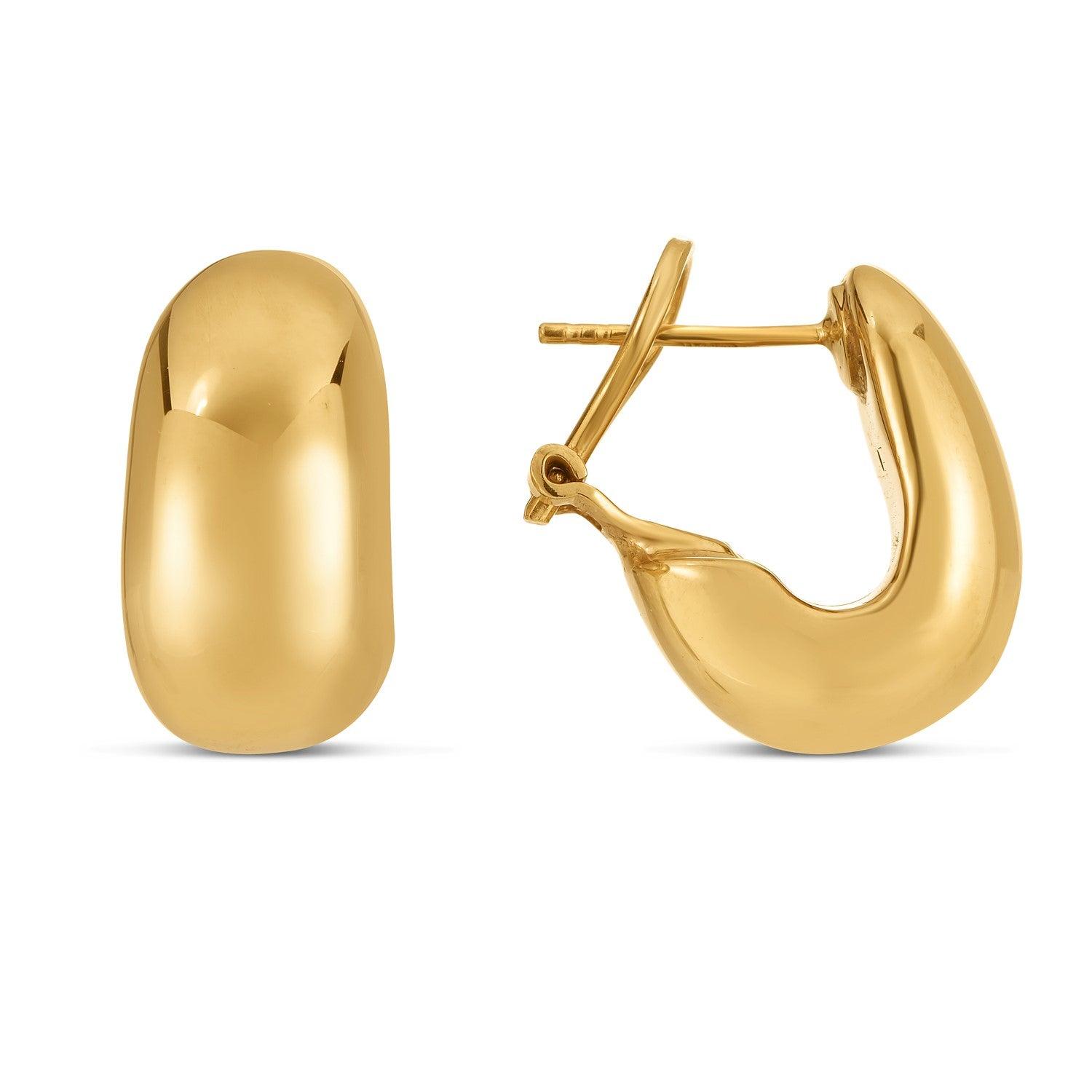 14K Yellow Gold Fancy Omega Hoop Earrings for Women - Elegant Dangle Drop Hoops for Party, Wedding & Everyday Wear