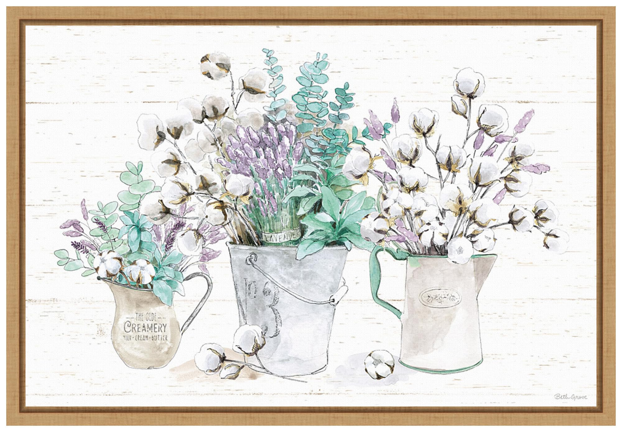 Amanti Art Framed Canvas Wall Art - 16x23 Farmhouse Cotton Floral Painting by Beth Grove | Modern Flower Artwork for Living Room, Bedroom, Bathroom & Kitchen Decor | Ready-to-Hang Framed Poster for Home & Office Interior Design