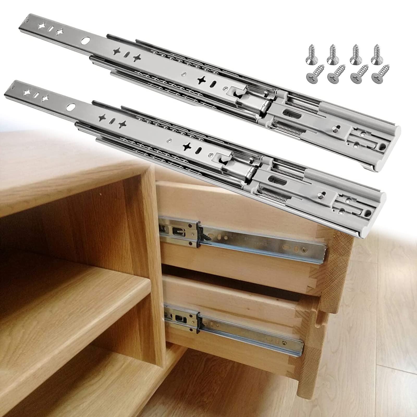 PhIree Soft Close Ball Bearing Drawer Slides - 1 Pair Heavy Duty Metal Slides for Kitchen Cabinets, Wardrobes & Furniture | Smooth Telescoping Rails for Easy Pull Out & Quiet Operation | Perfect for Home, Office & DIY Projects