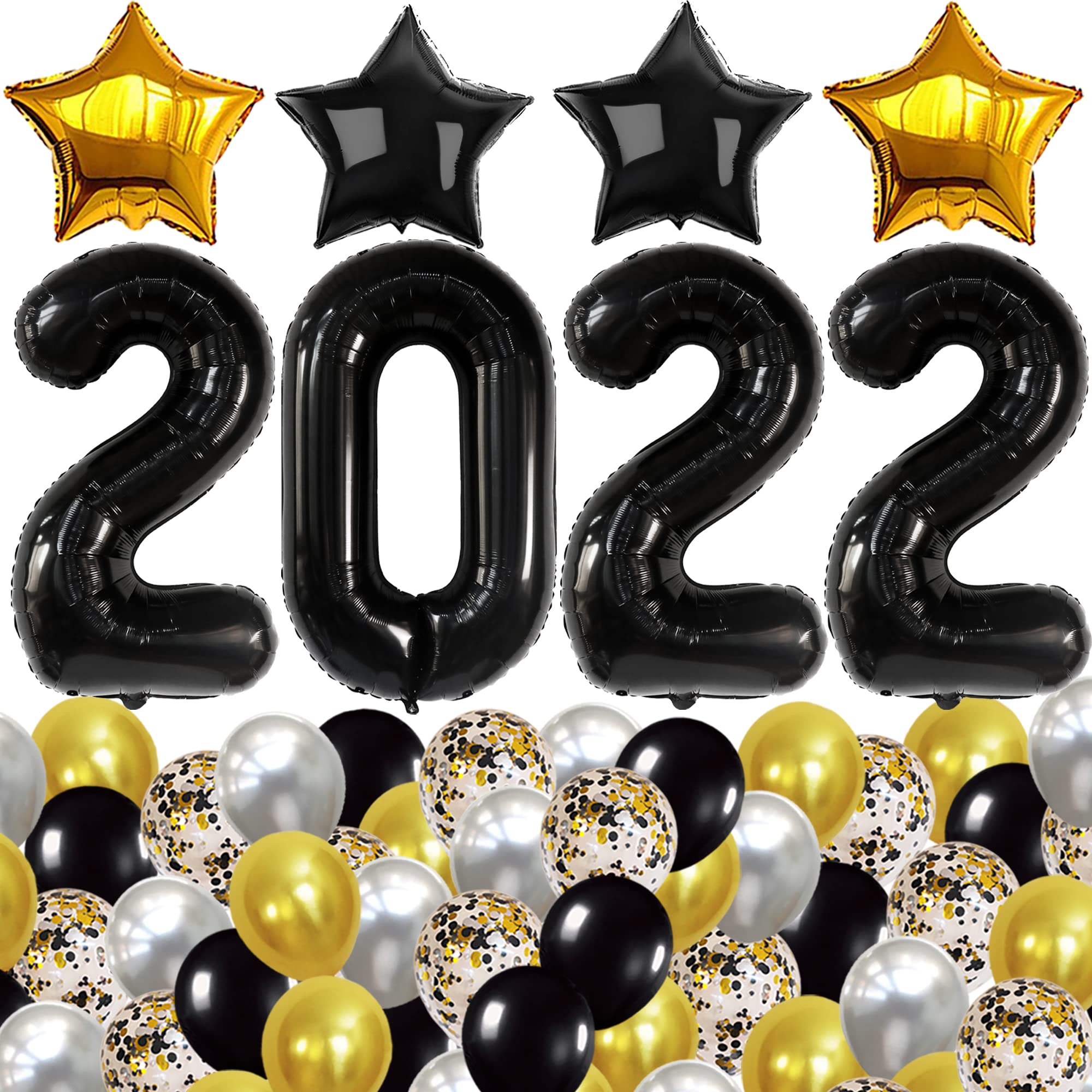**2022 Graduation Balloon Set - 40 Inch Black, Gold & Silver Confetti Balloons | Class of 2022 Party Decorations | Perfect for Graduation Ceremonies, Photo Backdrops & Home Decor**