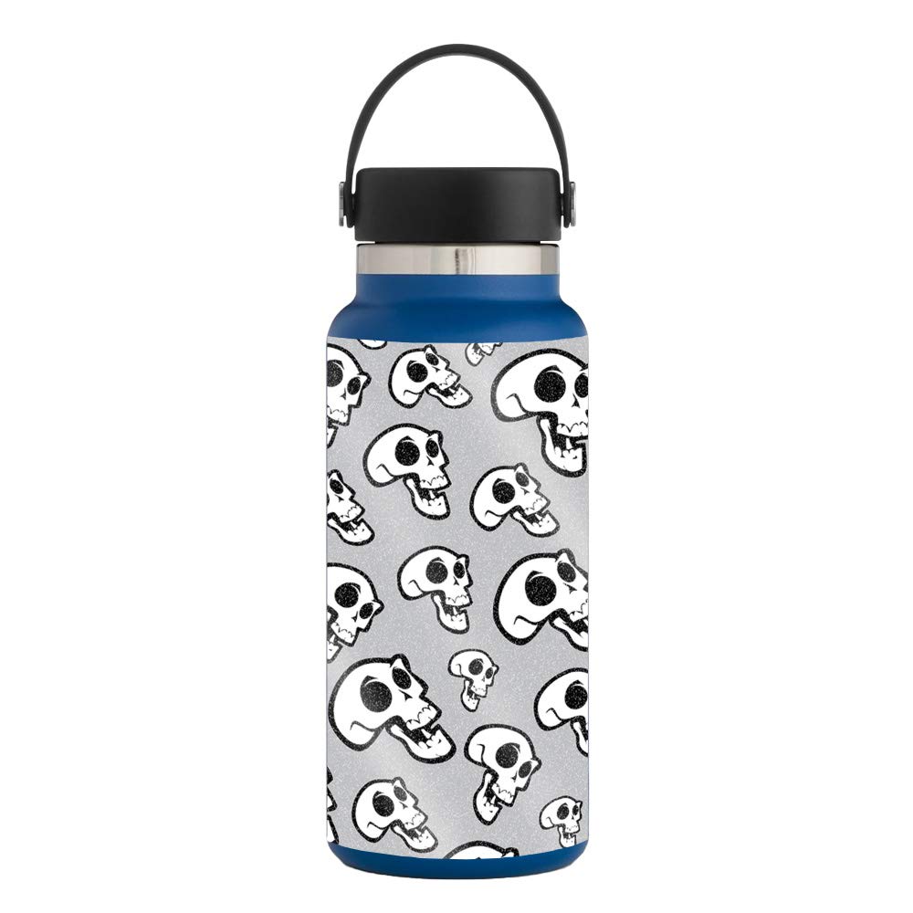 MightySkins Glossy Glitter Vinyl Wrap for Hydro Flask 32 oz Wide Mouth Water Bottle - Laughing Skulls Design | Protective Scratch-Resistant Cover | Easy to Apply & Remove | Made in USA | Perfect for Gym, Hiking & School Accessories