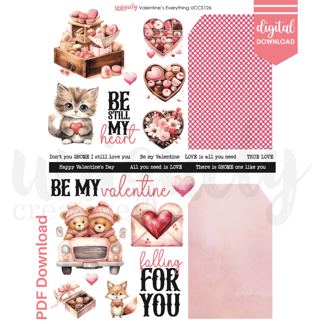 Valentine's Day Everything Cut a Part Sheet - Digital Download for DIY Crafts, Scrapbooking & Party Decorations
