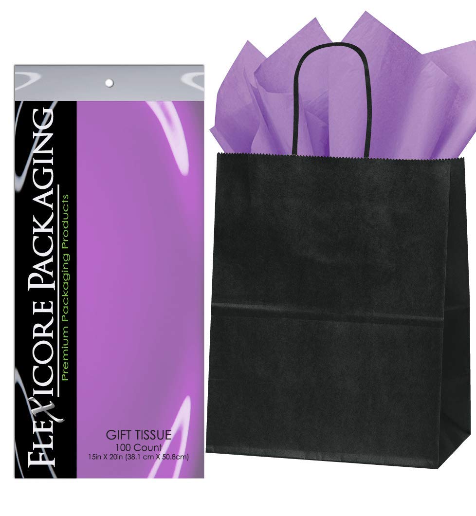 Premium Black Kraft Paper Gift Bags with Lavender Tissue Paper - 8