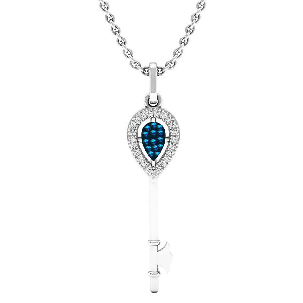 Dazzlingrock Collection 0.1ct 10K Blue & White Diamond Women's Key Pendant Necklace with Silver Chain - Solid White Gold Jewelry for Anniversary, Birthday & Special Occasion Gifts