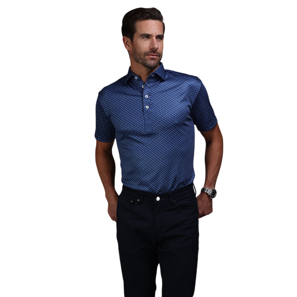 Premium Men's Polo Shirt - Collars & Co Los Cabos Blue Star Semi-Spread Collar - Breathable Cotton Blend for Casual & Business Wear - Perfect for Golf, Office & Summer Outings