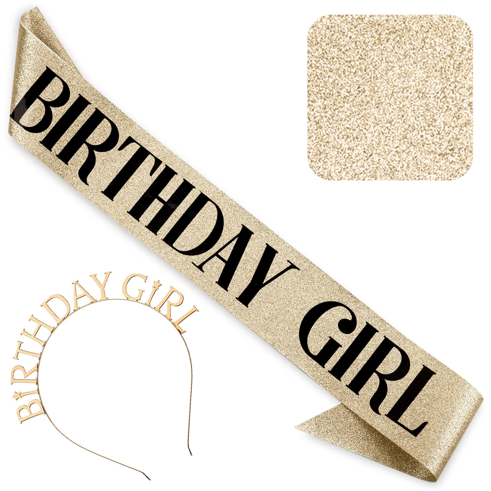 Gold Glitter Birthday Girl Sash & Tiara Set with Black Foil - Women's Happy Birthday Party Accessories for 18th 21st 30th 40th Birthday Celebrations - Perfect for Bachelorette Parties, Girls Night Out & Special Occasion Decorations