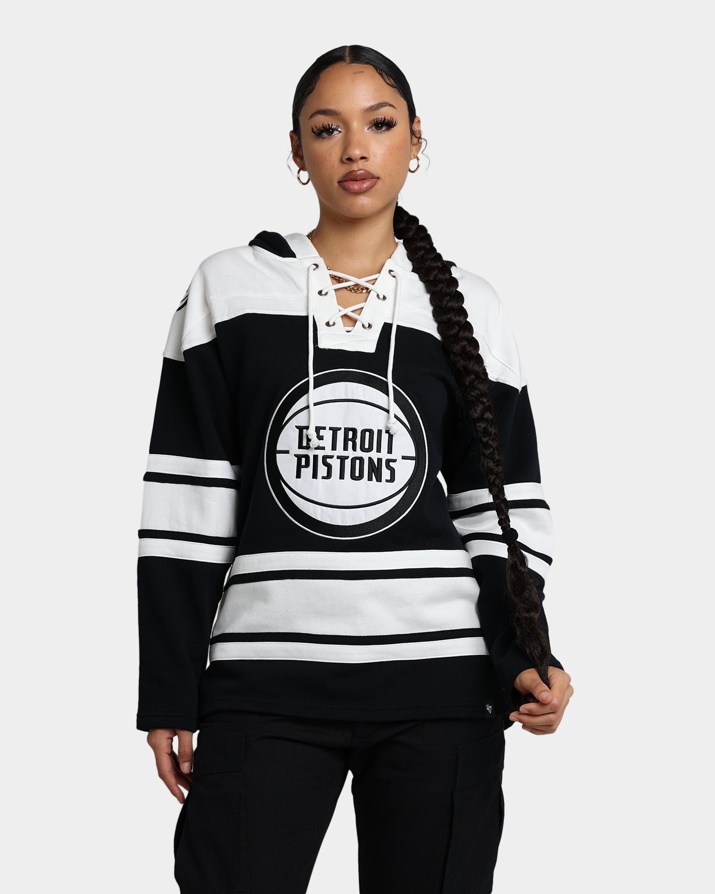 47 Brand Detroit Pistons Superior Lacer Hoodie - Men's NBA Basketball Pullover Sweatshirt (Jet Black) - Perfect for Game Day, Streetwear & Casual Outfits