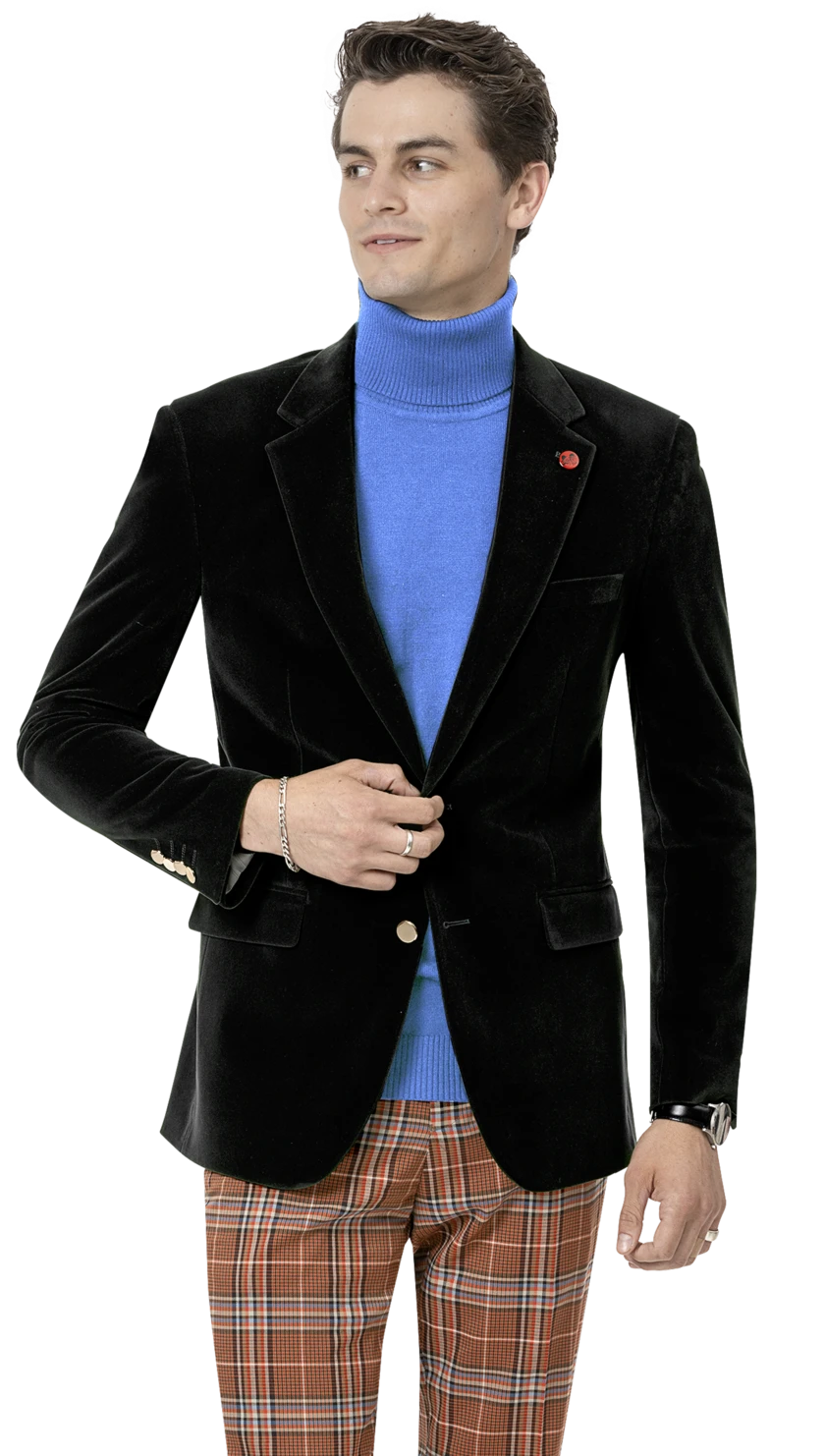 EJ Samuel Black Velvet Blazer J134 - Stylish Men's Formal Jacket for Weddings, Parties & Evening Events | Premium Velvet Suit Coat for Business & Special Occasions