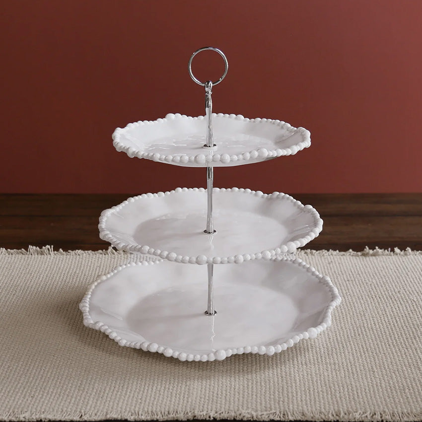 Beatriz Ball Vida Alegria Triple Tiered Serving Tray - Elegant White 3-Tier Dessert Stand for Parties, Weddings, and Entertaining