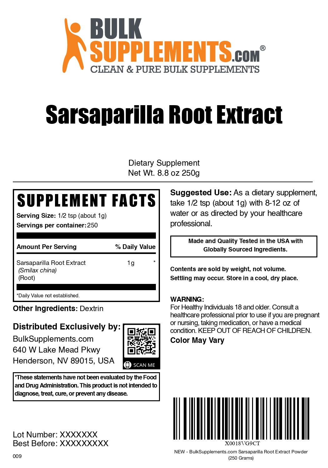 Organic Sarsaparilla Root Extract Powder - 100% Pure, Natural Herbal Supplement for Detox & Immune Support - Use in Smoothies, Teas & DIY Skincare Recipes