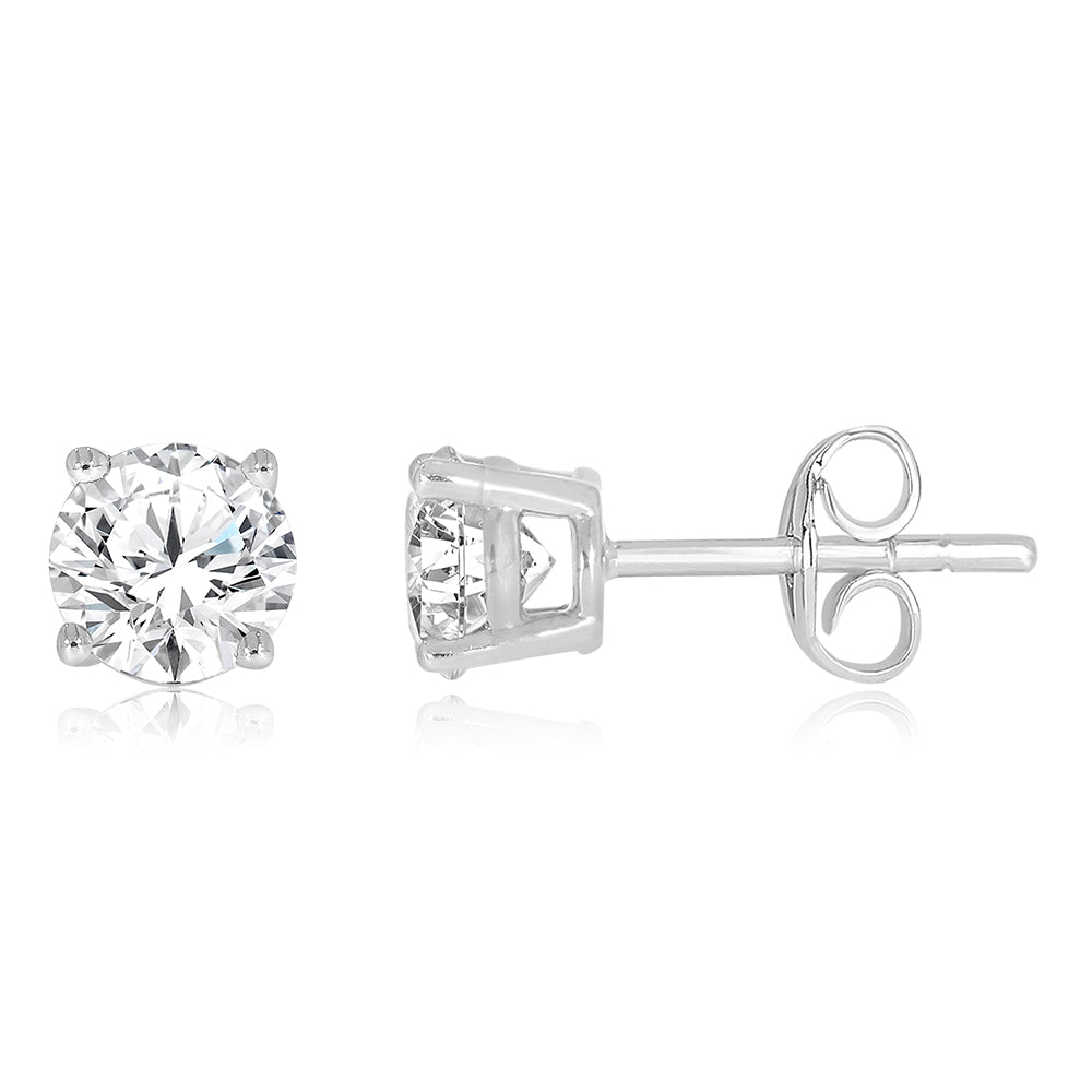 9ct White Gold 1 Carat Solitaire Diamond Stud Earrings for Women - Elegant Everyday Jewelry & Special Occasion Gift