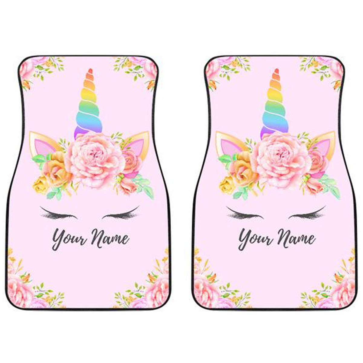 FreedomLook Unicorn Flower Pattern Car Mats - Unique Unicorn Lover Front & Back Seat Covers for Cars, Perfect for Girls, Teens & Fantasy Enthusiasts