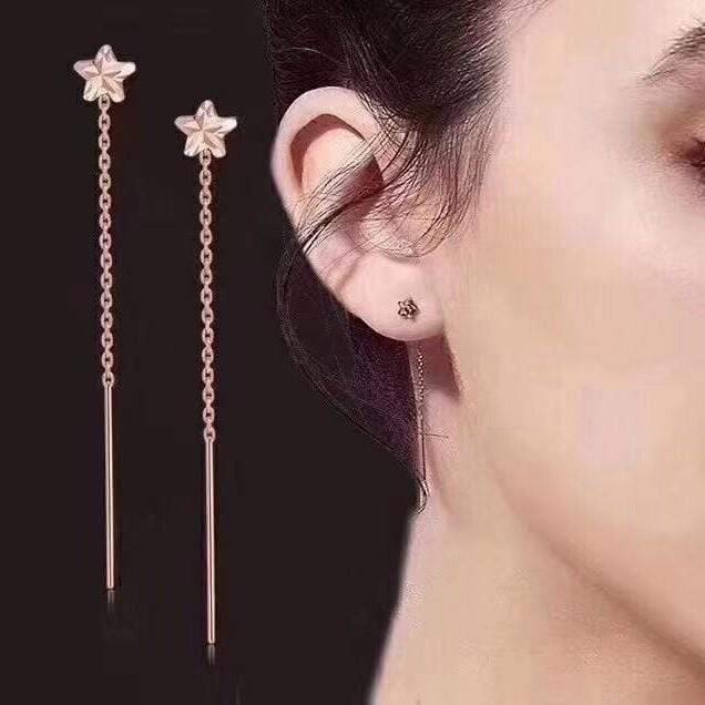 18K Royal Rose Gold Star Drop Dangle Earrings for Women - Elegant Celestial Jewelry for Parties, Weddings & Special Occasions