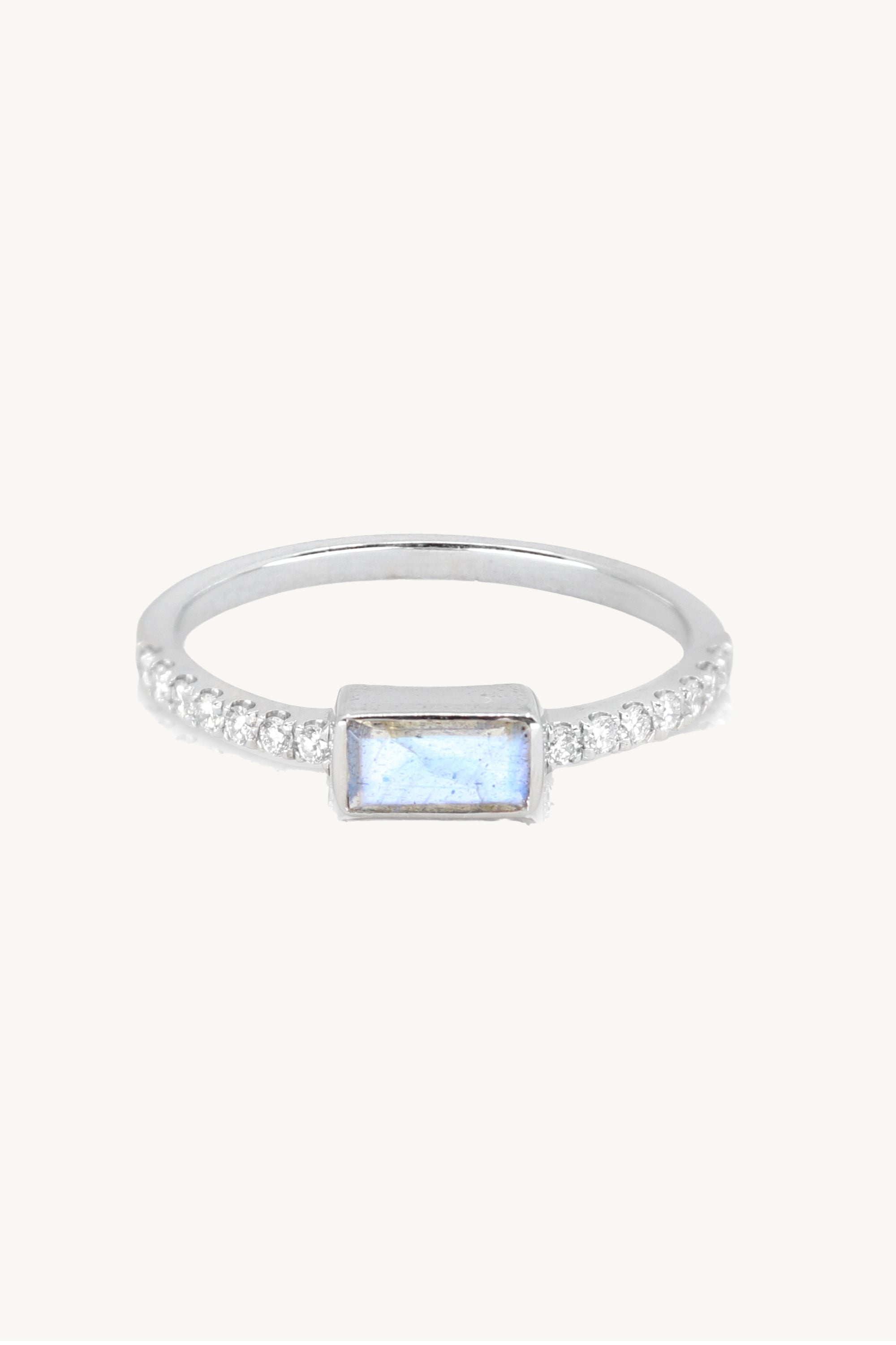 White Gold Labradorite and Diamond Band Ring for Women - Elegant Stackable Wedding, Engagement, or Anniversary Jewelry Gift