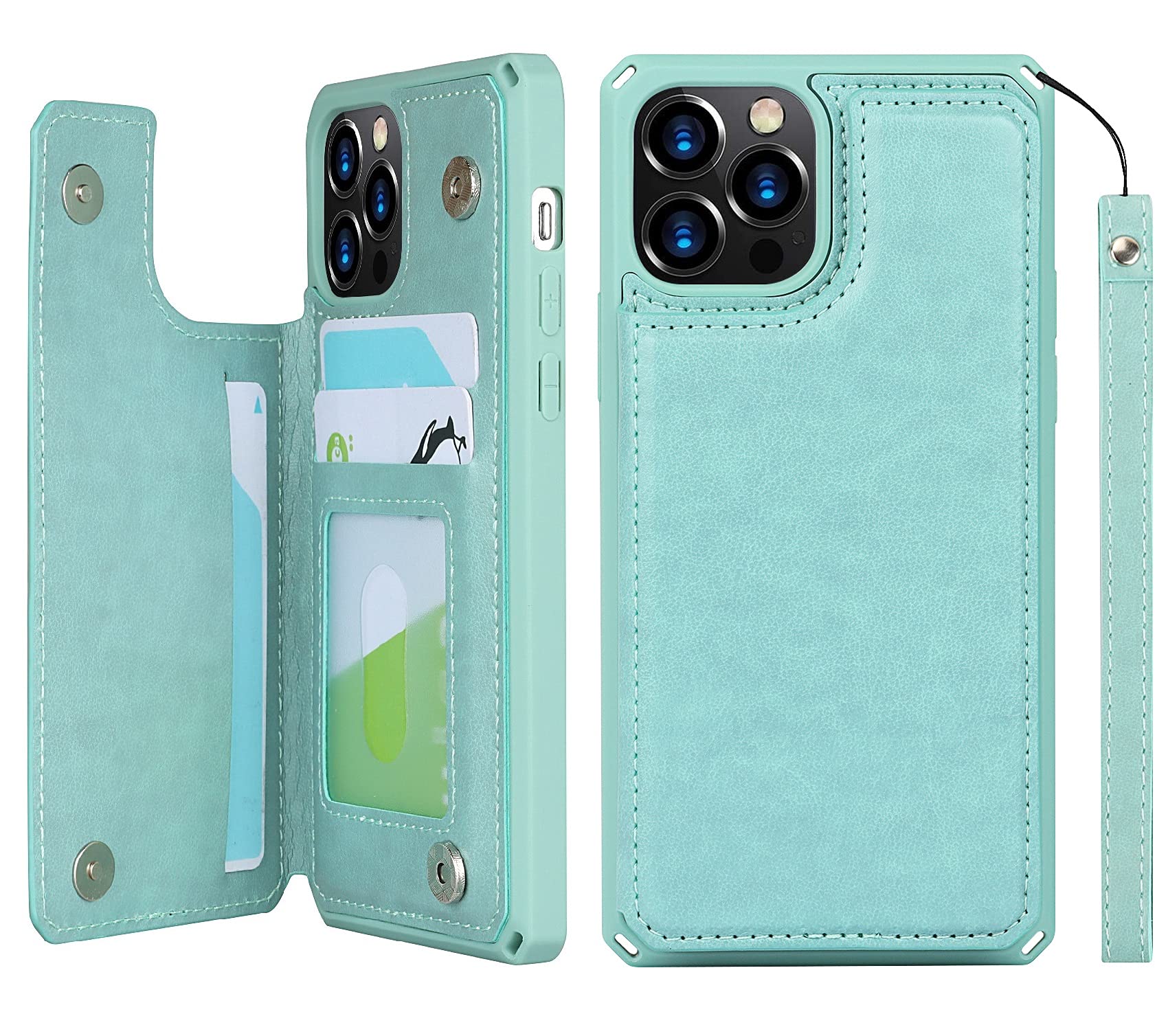 Premium iPhone 12 Pro Max Wallet Case with RFID Blocking - PU Leather Card Holder & Wrist Strap for Women (6.7 Inch, Macaron Mint) | Perfect for Everyday Use, Travel & Contactless Payments