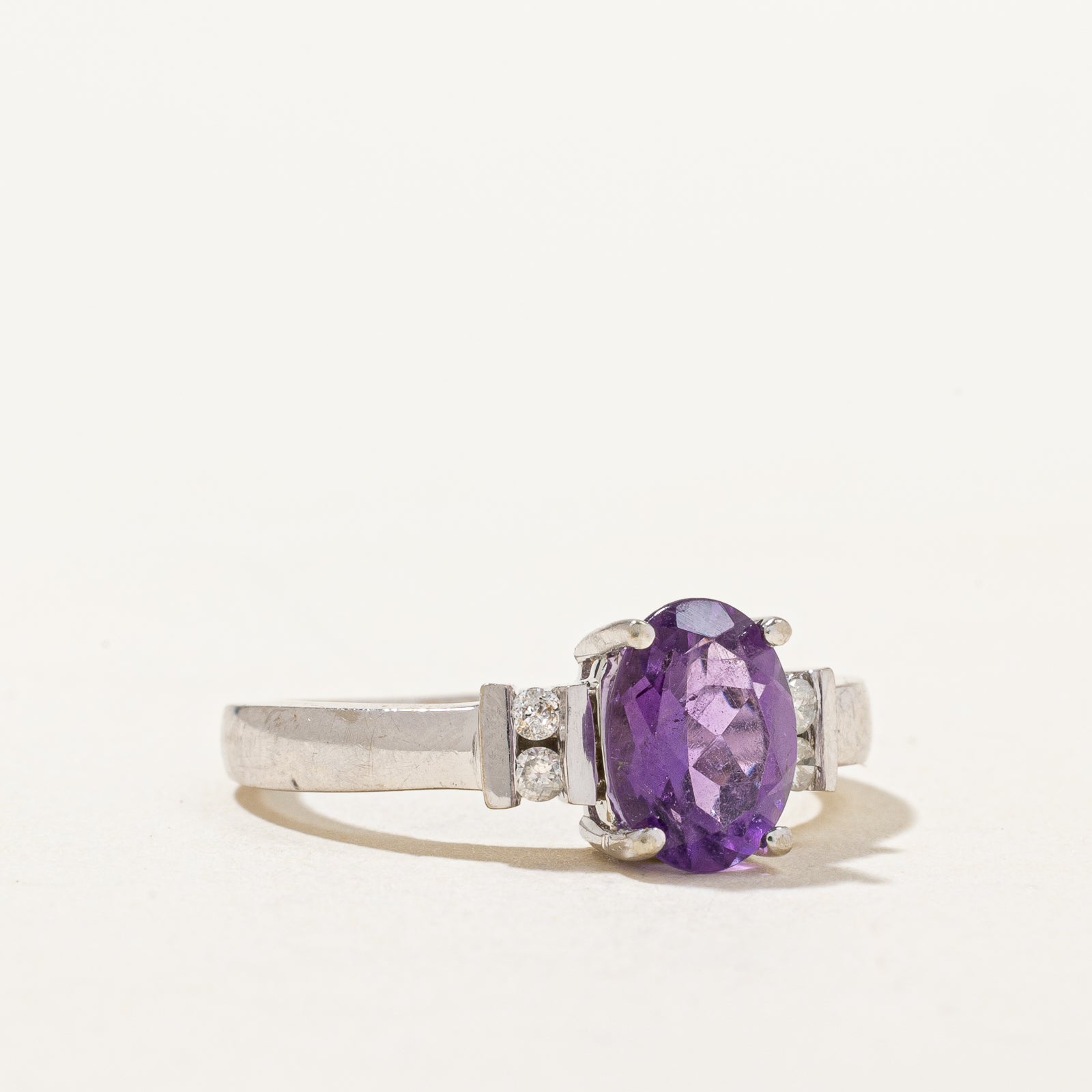 1.00ct Oval Cut Amethyst & 0.08ctw Diamond Ring - Size 6 | Elegant Purple Gemstone Jewelry for Women | Perfect for Engagement, Anniversary & Special Occasions