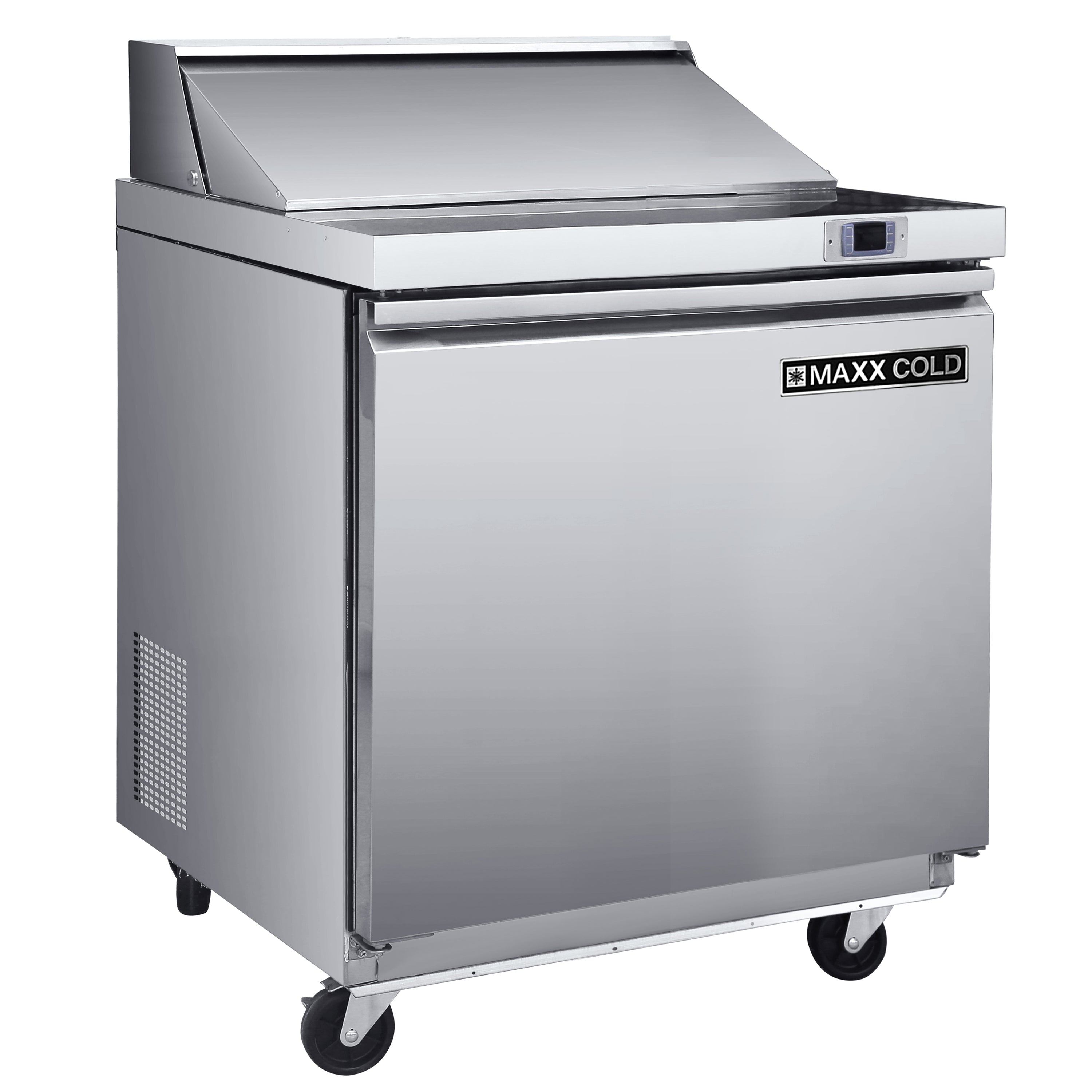 Maxx Cold MXSR29SHC 29-Inch Stainless Steel Commercial Refrigerator - 7.59 cu ft One Door Sandwich & Salad Prep Station with 4 Deep Pans & Cutting Board - Perfect for Delis, Cafes & Restaurant Kitchens
