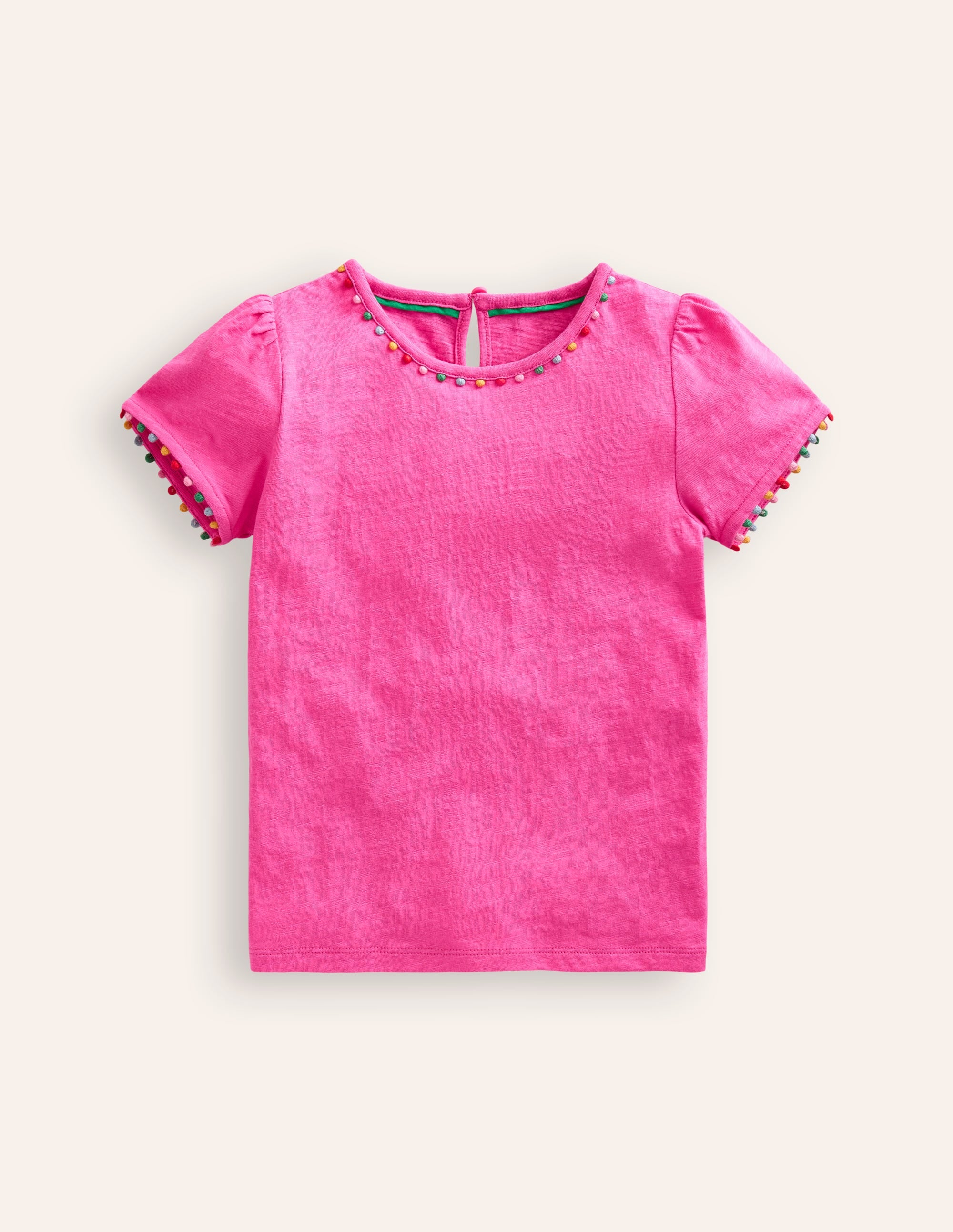 Trendy Ali Puff Sleeve Pom T-Shirt in Strawberry Pink | Cute Casual Summer Top for Women | Perfect for Outings, Dates & Instagram Photos