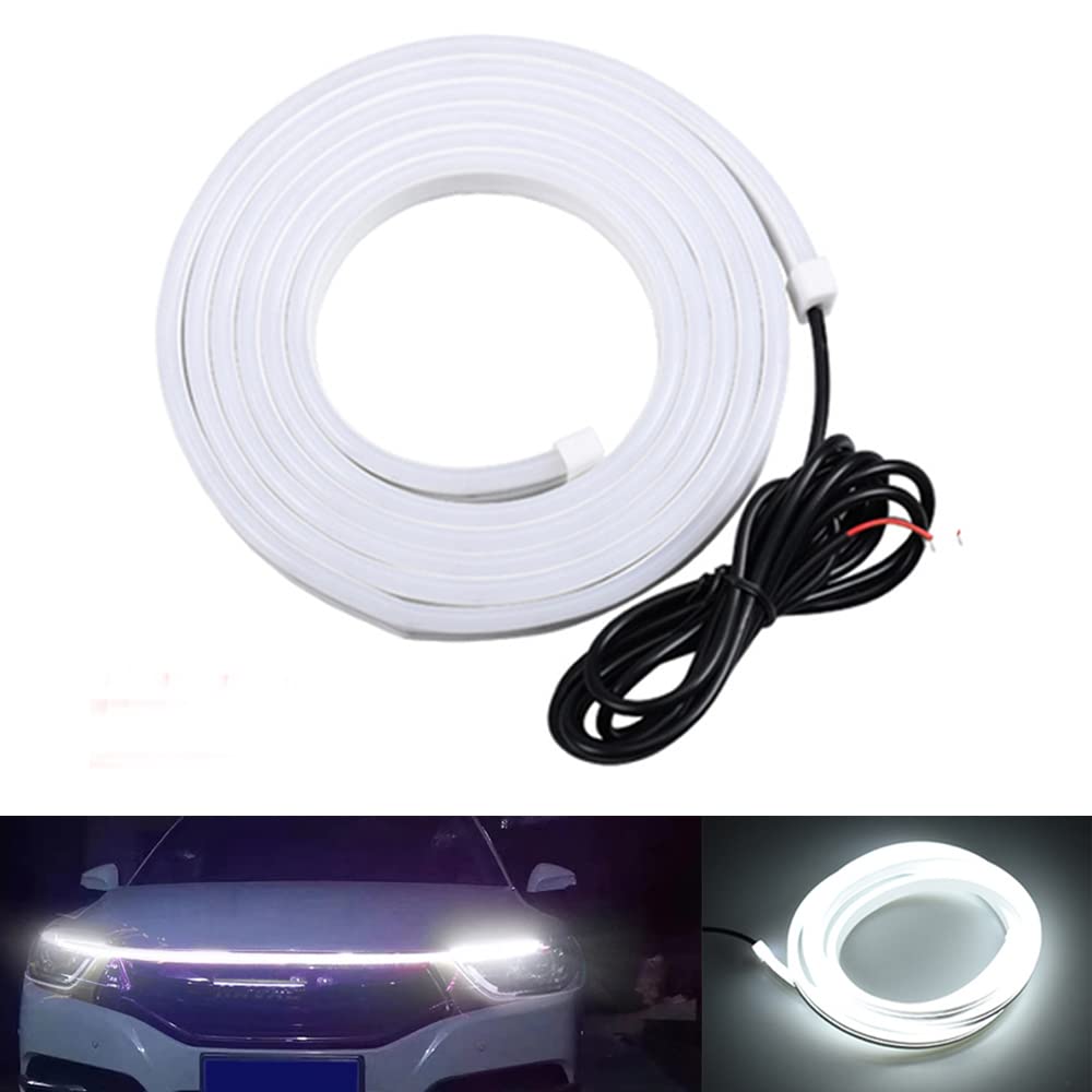 Universal 12V Waterproof Flexible LED Car Hood Daytime Running Light Strip - White 2M Auto Decorative Ambient Backlight for Cars, Trucks & SUVs (Perfect for Night Driving & Vehicle Customization)