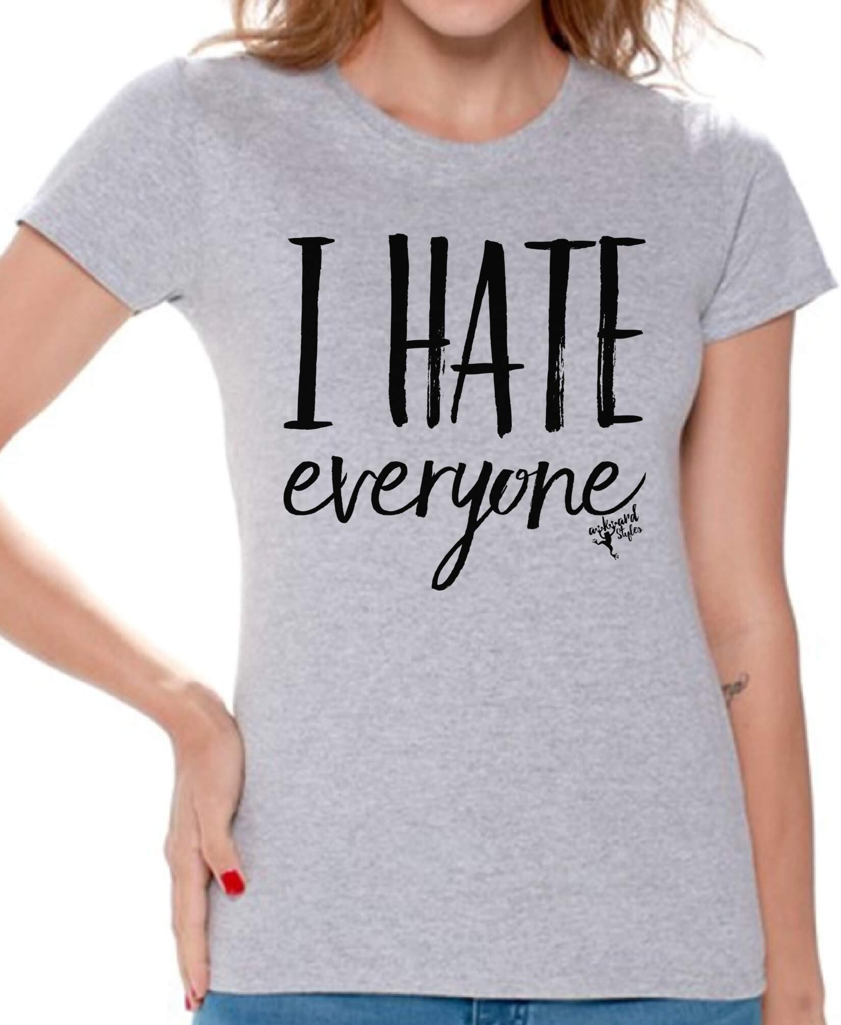 Awkwardstyles Women's 'I Hate Everyone' Graphic T-Shirt - Funny Loner Tee with Free Bookmark - Perfect for Casual Wear, Gifts & Everyday Outfits