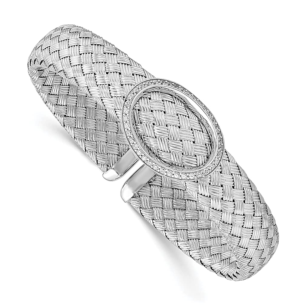 925 Sterling Silver Cubic Zirconia CZ Woven Flexible Cuff Bracelet for Women - Elegant Fine Jewelry Gift for Her - Perfect for Weddings, Anniversaries & Special Occasions